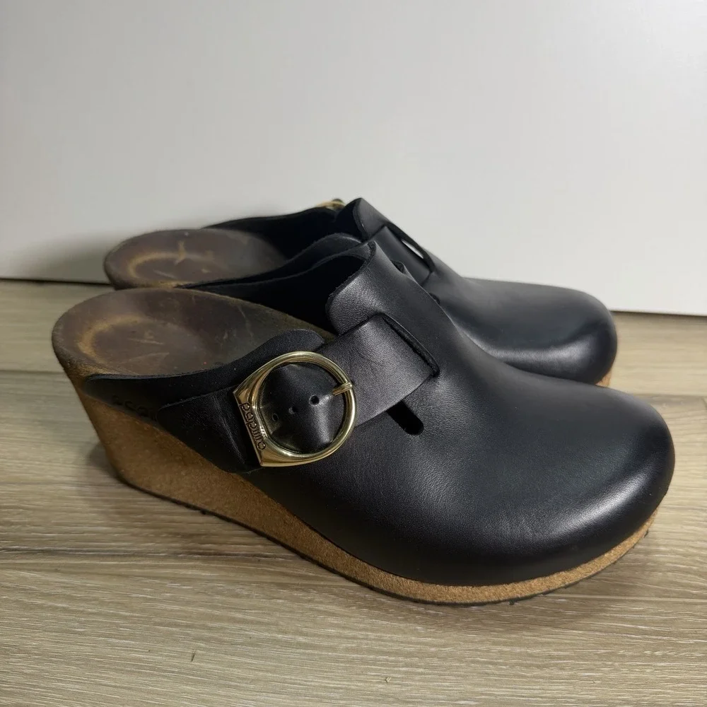 Birkenstock Papillio Fanny Ring Buckle Black Leather Women Size 38